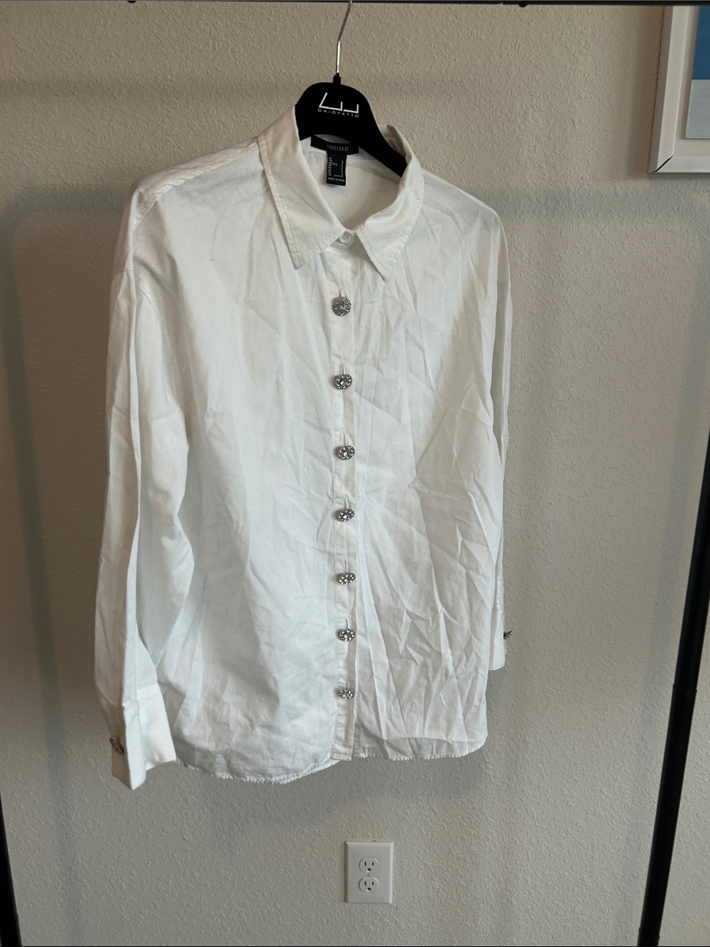 Forever21 White Button-Front Shirt with Decorative Buttons